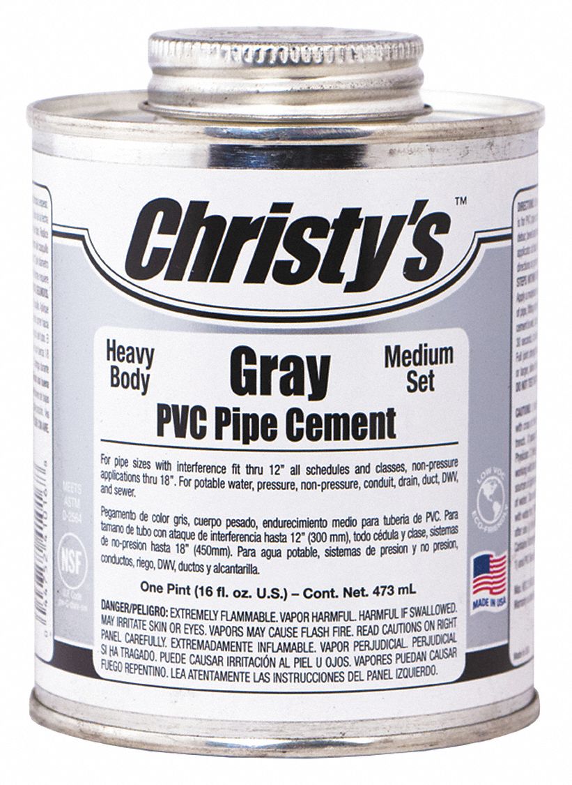 CHRISTY'S Gray Pipe Cement, Heavy Bodied, Size 16 oz, For Use With PVC Pipe 53UH39RHBGLVPT