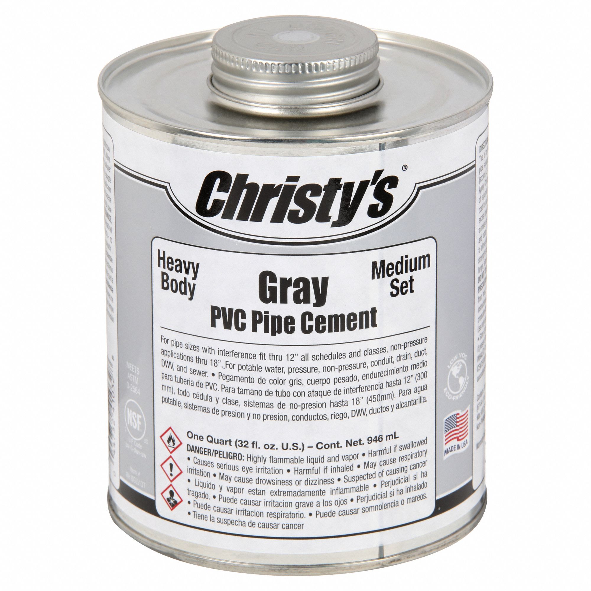 CHRISTY'S, PVC Cement, 32 fl oz, Pipe Cement 53UH40RHBGLVQT12