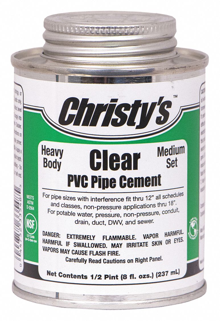 CHRISTY'S Clear Pipe Cement, Heavy Bodied, Size 8 oz, For Use With PVC