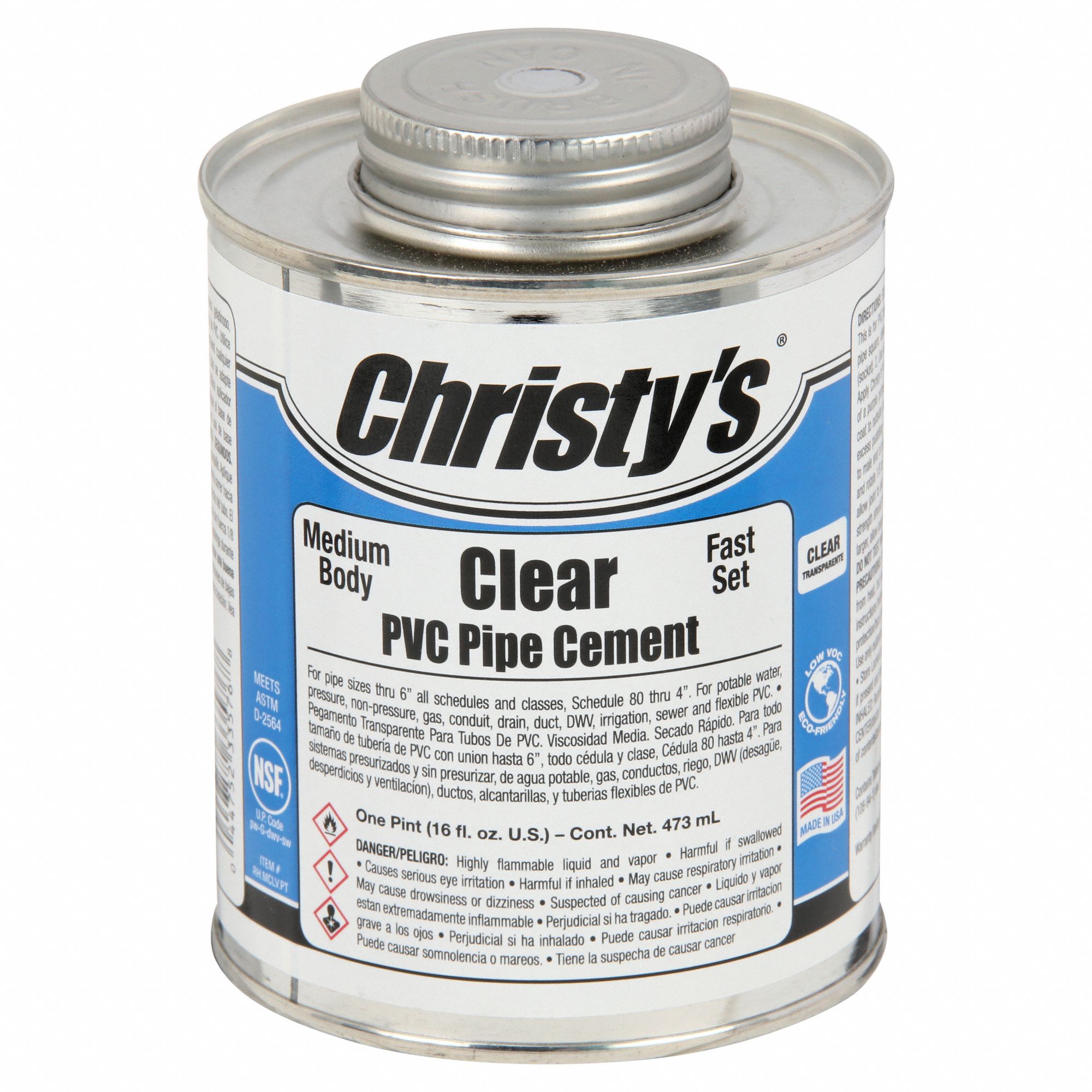 CHRISTY'S, PVC Cement, 16 fl oz, Pipe Cement 53UH49RHMCLVPT12