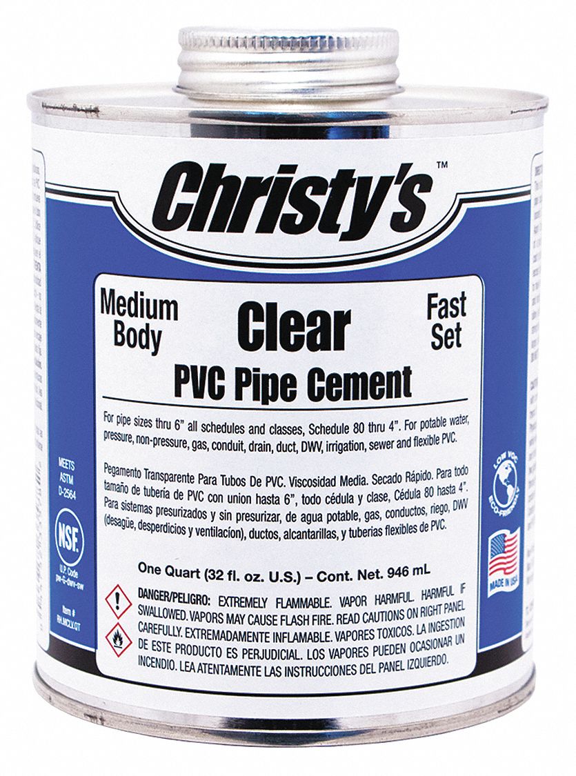 CHRISTY'S Pipe Cement PVC Cement, 32 fl oz, BrushTop Can, Clear