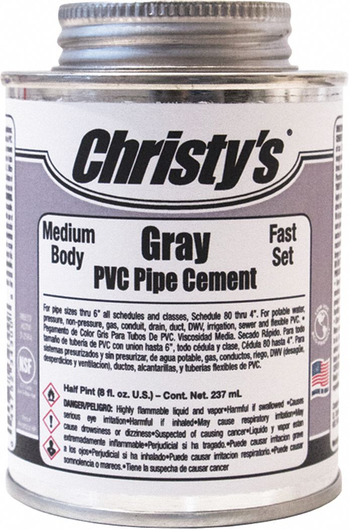 CHRISTY'S Gray Pipe Cement, Medium Bodied, Size 8 oz, For Use With PVC Pipe 53UH51RHMGLVHP