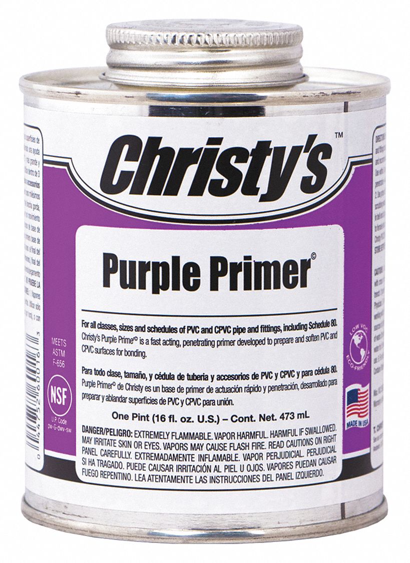 CHRISTY'S Purple Primer, Regular Bodied, Size 16 oz, For Use With CPVC and ABS Pipe, PVC