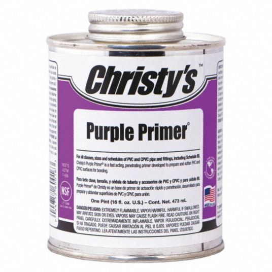 Primer: Regular Bodied, 16 oz Size, Purple, For Use With CPVC and ABS Pipe/PVC