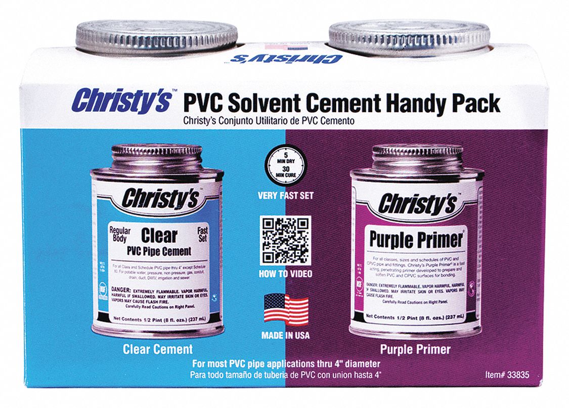Cement and Primer: 8 oz, Can, Clear/Purple