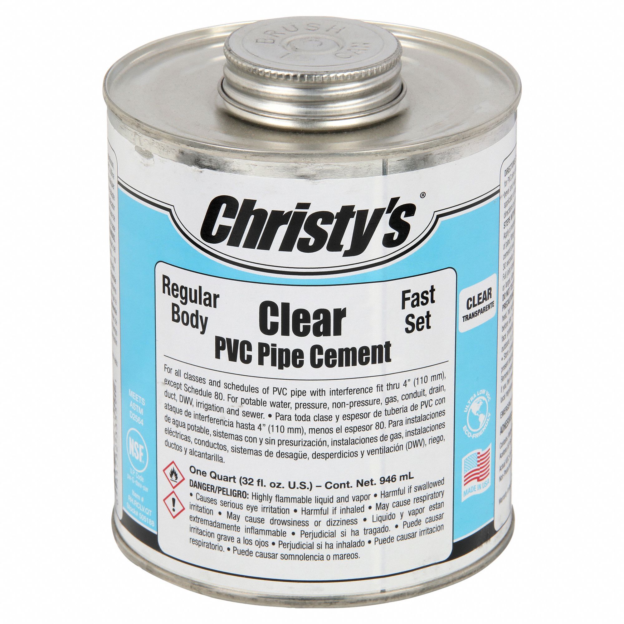 CHRISTY'S, PVC Cement, 32 fl oz, Pipe Cement 53UH66RHRCLVQT12