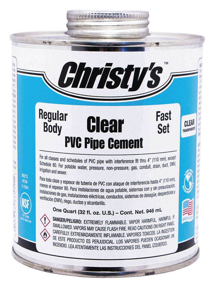 CHRISTY'S Clear Pipe Cement, Regular Bodied, Size 32 oz, For Use With