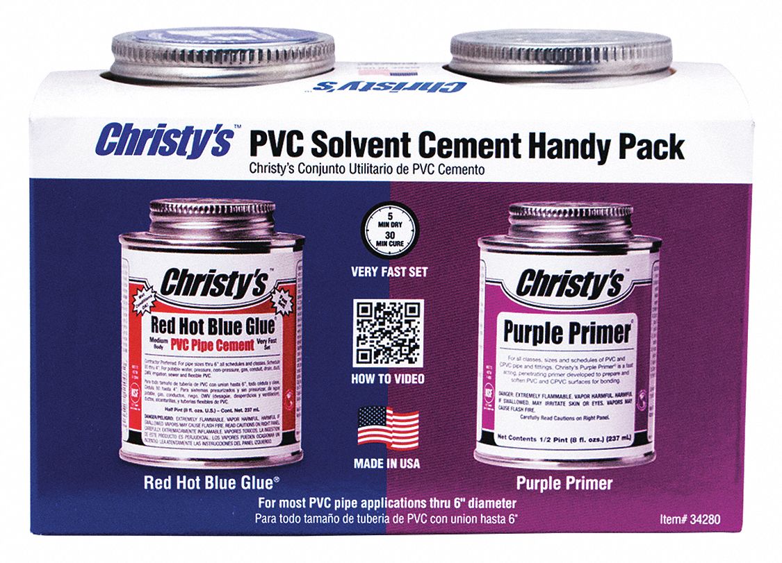 Cement and Primer: 8 oz, Can, Blue/Purple