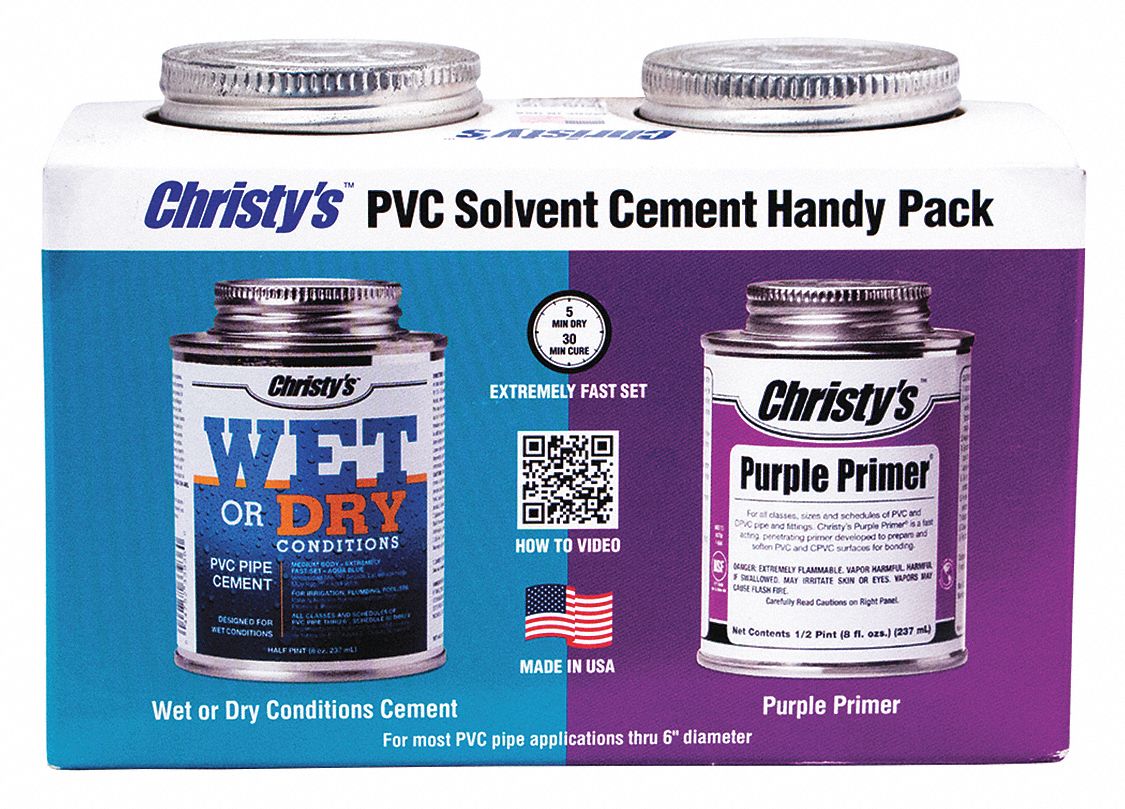 Cement and Primer: 8 oz, Can, Blue/Purple, 8 oz Can Container Size and Type