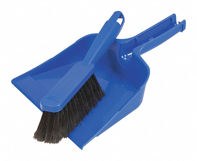 QUICKIE Dust Pan and Brush Set: Polypropylene, Black Bristle, Blue Dust Pan