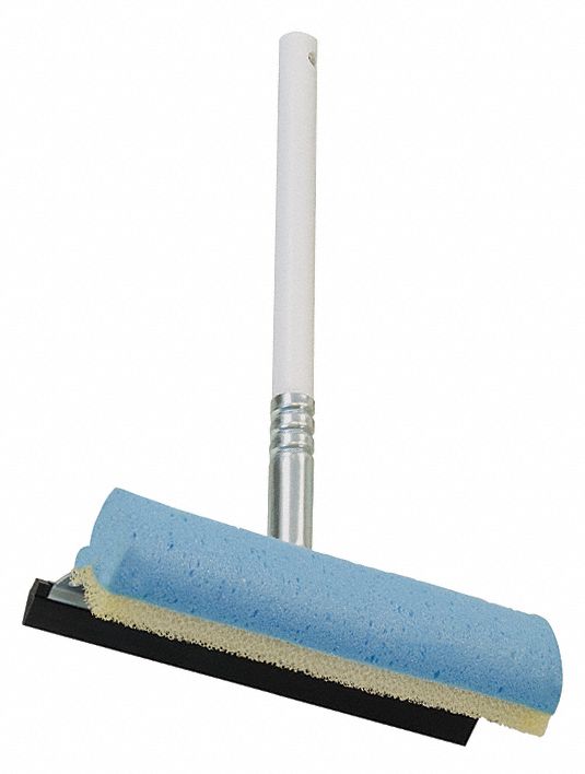 QUICKIE 10 inW Flat Rubber Window Squeegee With Handle, Blue/White