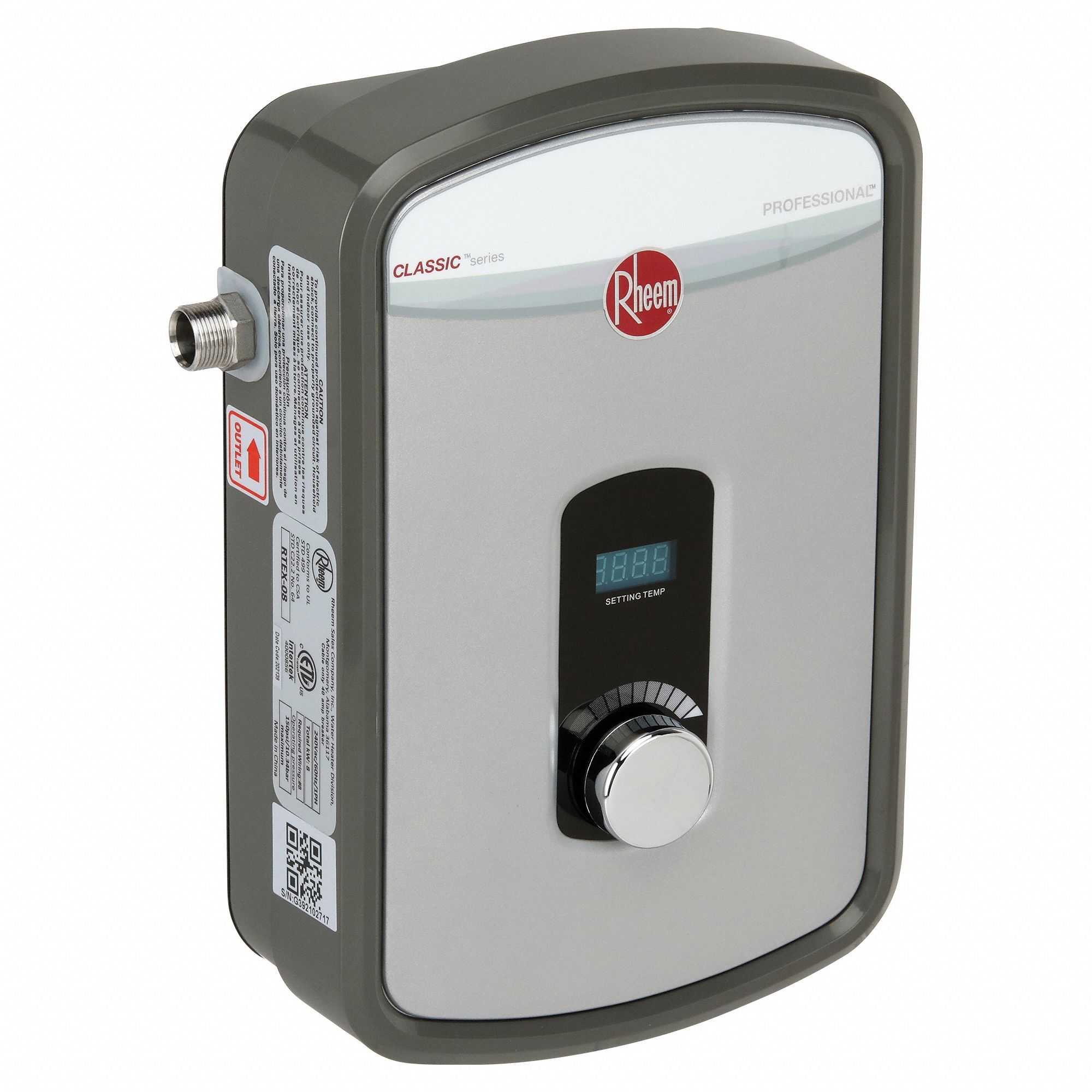 ELECTRIC TANKLESS WATER HEATER: INDOOR, 7,300 W, 4.8 GPM MAX. FLOW RATE, 12.63 IN H