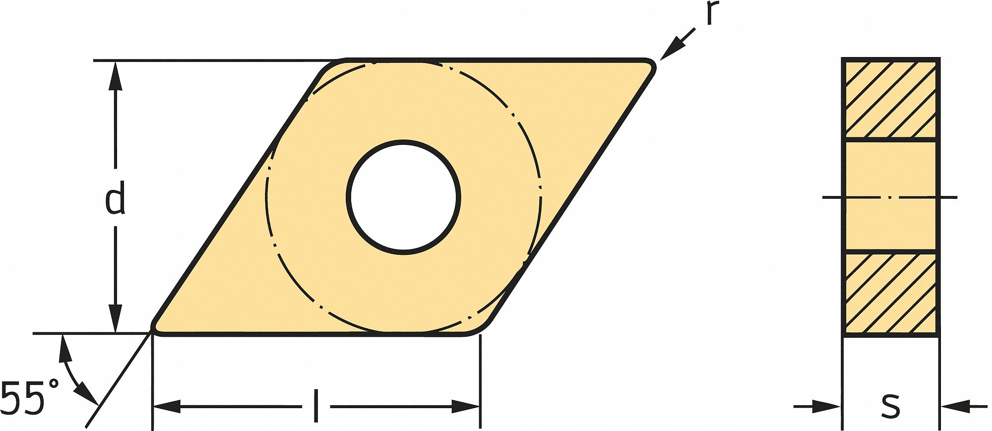 Diamond Turning Insert: DNMA Insert, Neutral, 1/4 in Thick, 1/32 in Corner Radius