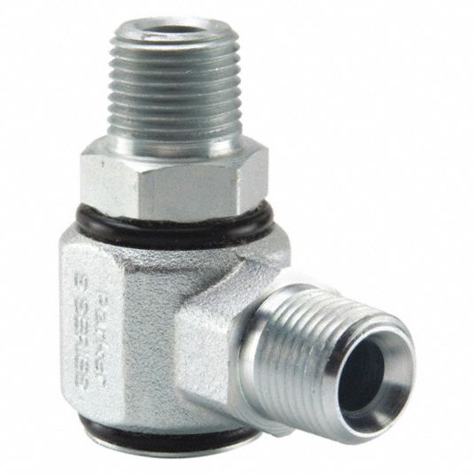 PARKER Hydraulic Swivel Fitting, Male NPTF, 3/8"-18, Male NPTF, Carbon