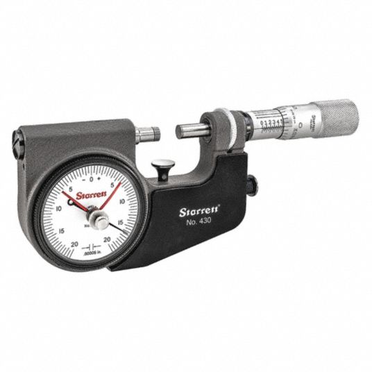 STARRETT Dial Indicating Outside Micrometer, Range 0 in to 1 in