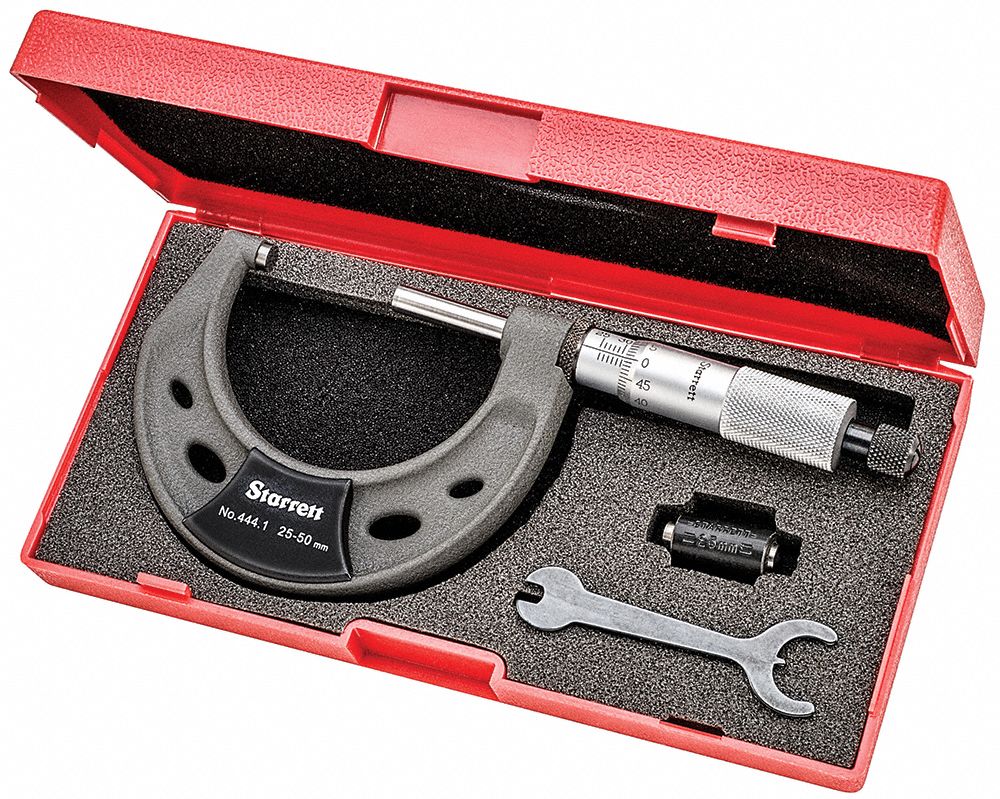 STARRETT Mechanical Outside Micrometer Metric, 25 mm to 50 mm Range