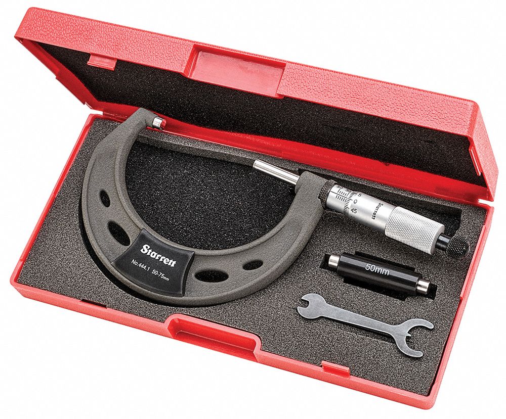 STARRETT Mechanical Outside Micrometer Metric, 50 mm to 75 mm Range