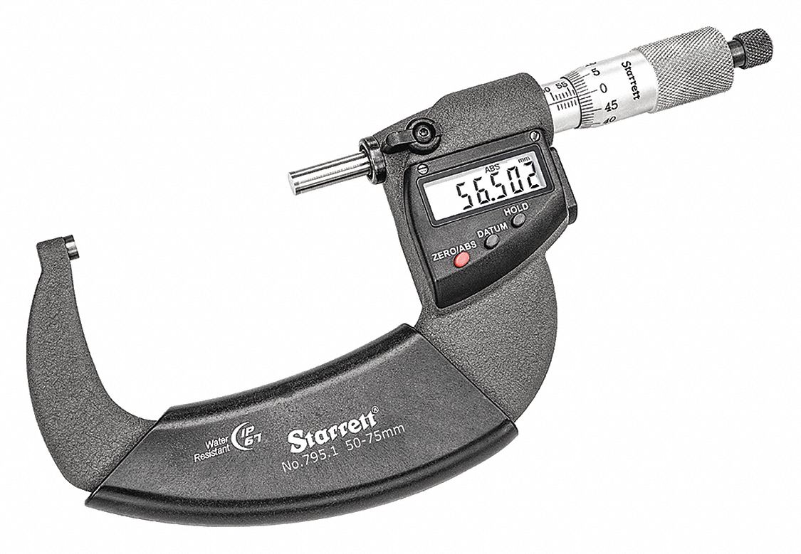 STARRETT, 50 to 75 mm Range, IP67, IP67 Digital Outside Micrometer