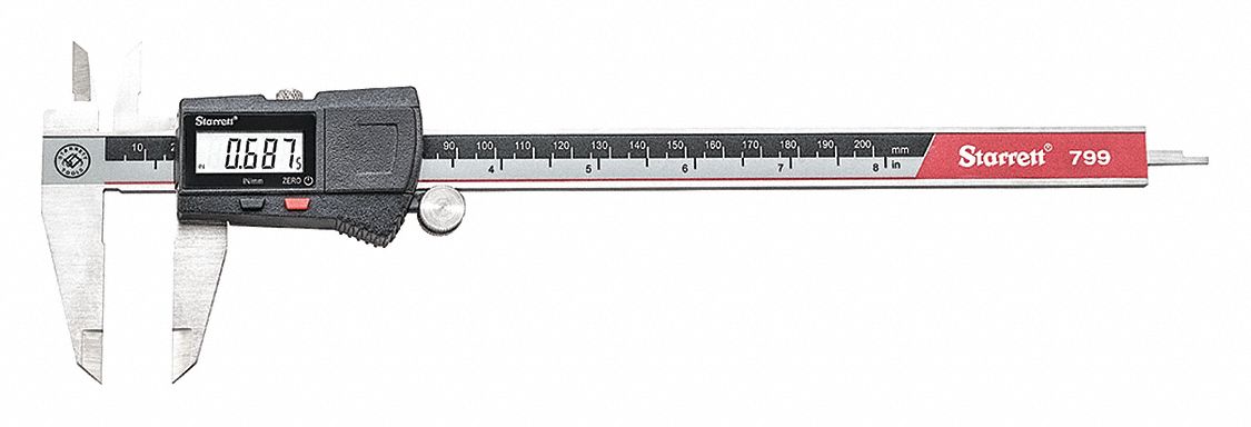 4-Way Digital Caliper: 0 in to 8 in /0 mm to 200 mm, Inch/Metric, Stainless Steel