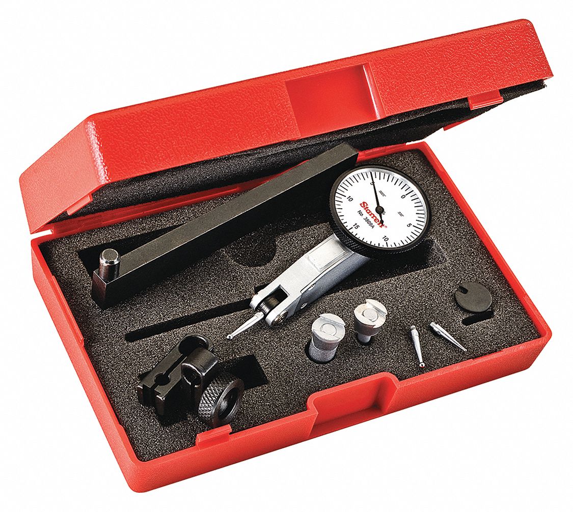 DIAL TEST INDICATOR, DIAL 0-15-0/1 1/4 IN, SWIVEL/TOOL HOLDER, 0.03 IN RGE, 3/8 X 5/32 IN