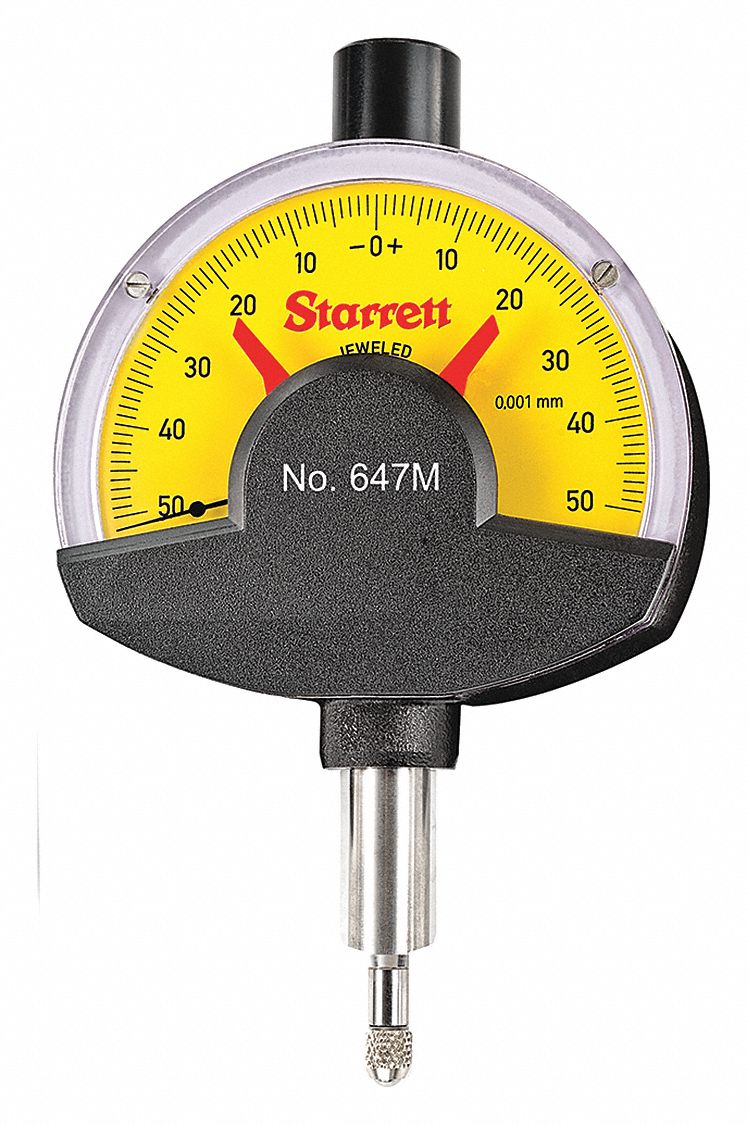 DIAL COMPARATOR INDICATOR, FLAT BACK, NON SHOCK, 50 TO 0 TO 50, 0.1 MM, 0.001 MM