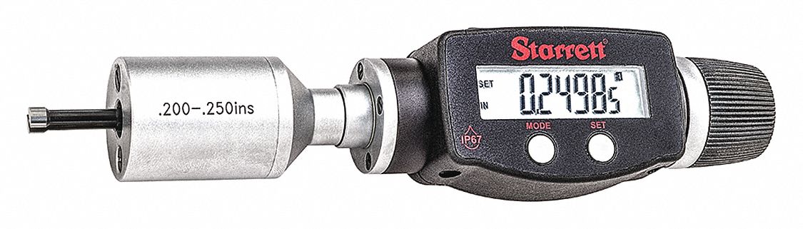 Digital 2-Point Inside Micrometer: 0.2 in to 0.25 in /5 mm to 6 mm, IP65, Cabled/Wireless