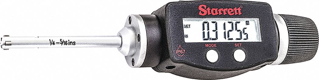 Digital 3-Point Inside Micrometer: 0.25 in to 0.3125 in /6 mm to 8 mm, IP65