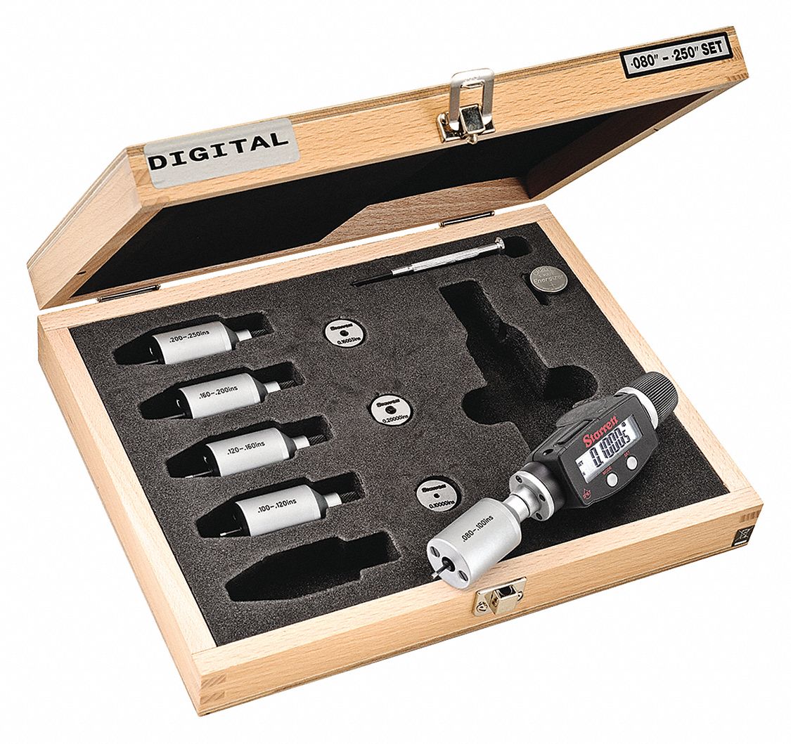 Digital 3-Point Inside Micrometer Set: 0.08 in to 0.25 in /2 mm to 6 mm, IP65