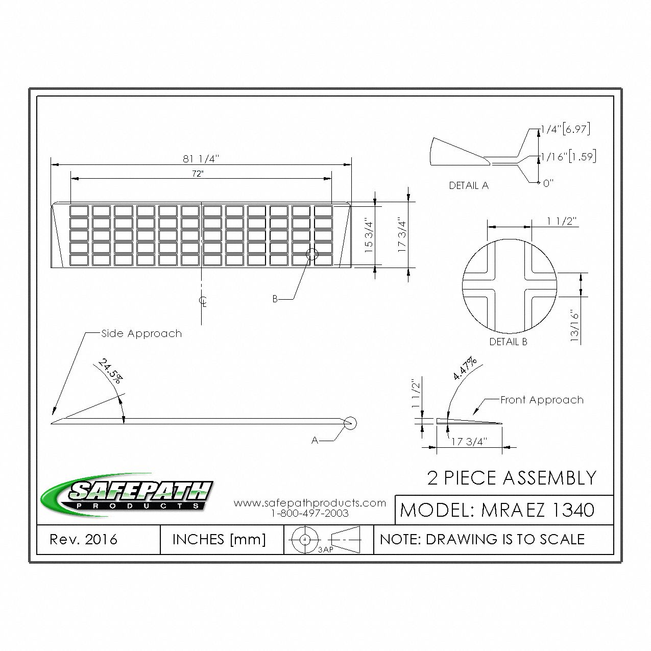 EZ EDGE ADA Compliant Ramp Thresholds, Matte, 17 3/4 in Wd, 81 1/4 in