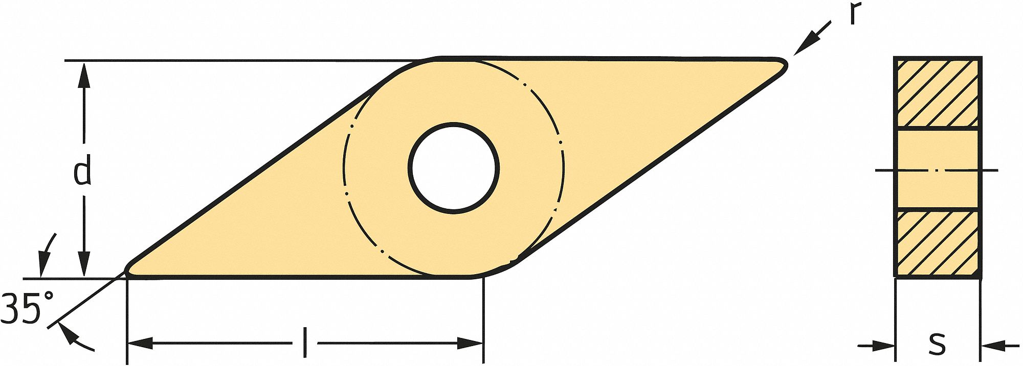Diamond Turning Insert: VNMG Insert, Neutral, 3/16 in Thick, 3/64 in Corner Radius