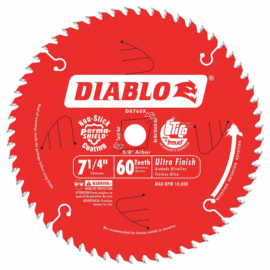 DIABLO, 7 1/4 in Blade Dia., 60 Teeth, Circular Saw Blade 53WC02