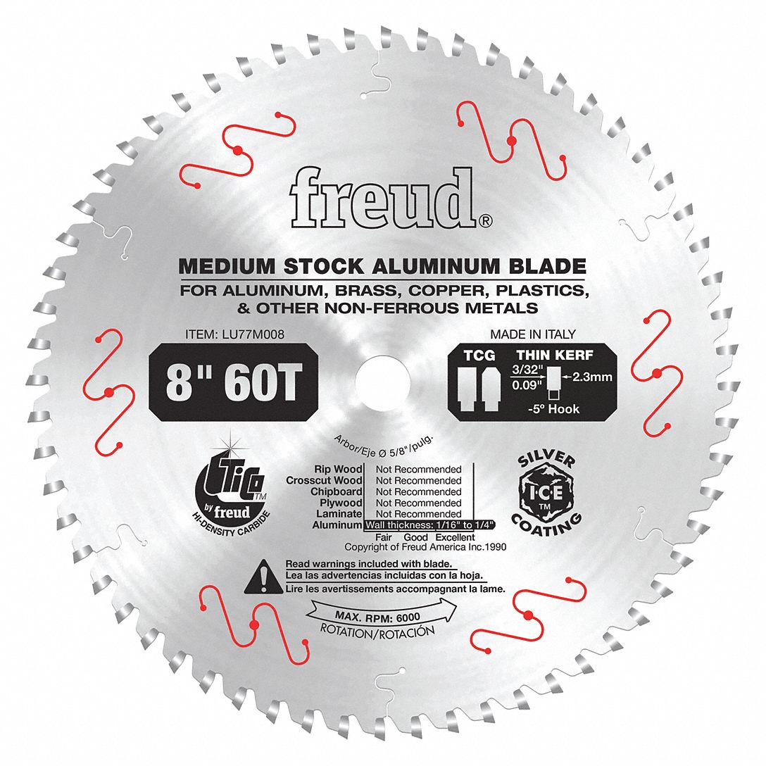 CIRCULAR SAW BLADE, TICO CARBIDE, 8 IN, 64 TEETH, ⅝ IN ARBOUR, 7000 RPM, FOR NON-FERROUS METALS