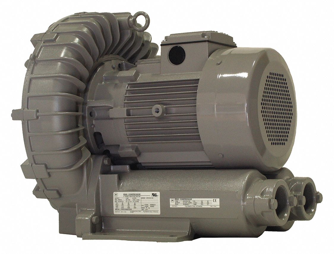 FUJI ELECTRIC Regenerative Blower: 6.7 hp, 129.6 in wc Max Op Pressure, 99  in wc Max Vacuum