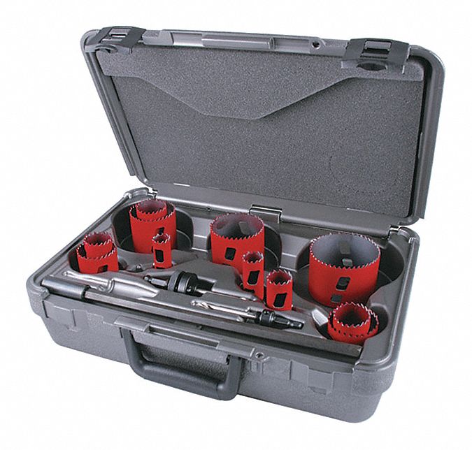 HOLE SAW KIT, 14 PIECES, ¾ IN TO 3 IN SAW SIZE RANGE, 1⅞ IN MAX CUTTING DP, BI-METAL