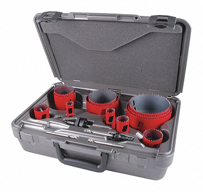 HOLE SAW KIT, 15 PIECES, ¾ IN TO 4½ IN SAW SIZE RANGE, 1⅞ IN MAX CUTTING DP, BI-METAL