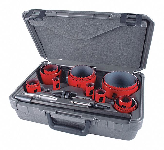 HOLE SAW KIT, 19 PIECES, ¾ IN TO 4½ IN SAW SIZE RANGE, 1⅞ IN MAX CUTTING DP, BI-METAL