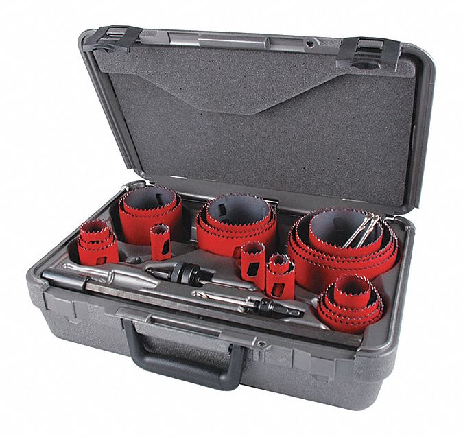 HOLE SAW KIT, 24 PIECES, ¾ IN TO 4¾ IN SAW SIZE RANGE, 1⅞ IN MAX CUTTING DP, BI-METAL