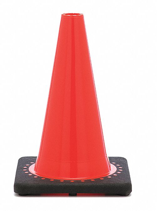 CÔNE DE SIGNALISATION, NON DESTINÉ À LA ROUTE, NON RÉFLÉCHISSANT, BASE NOIRE/ORANGE, 12PO, PVC