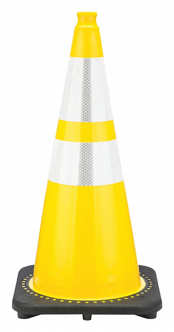JBC REVOLUTION Traffic Cone 28 in Cone Ht, Yellow, Black, PVC, Meets MUTCD Requirements, 7 lb