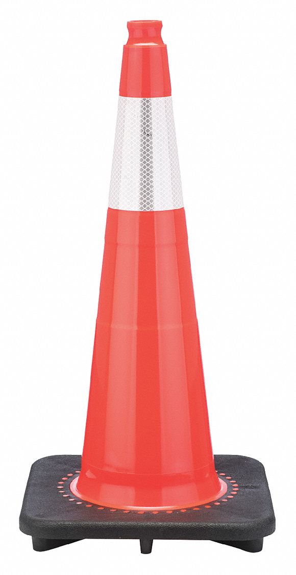 Traffic Cone, 28 in Cone Height, Orange, PVC