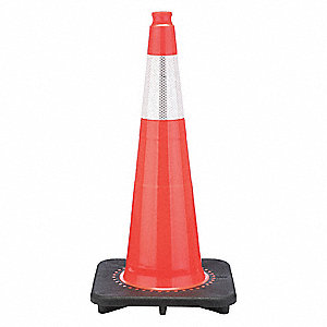 TRAFFIC CONE, DAY OR LOW-SPEED ROADWAY, REFLECTIVE, 28 IN, ORANGE, PVC