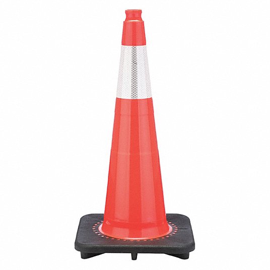 28" Traffic Cone Reflective Black Base 14" x 14" 7 lbs 