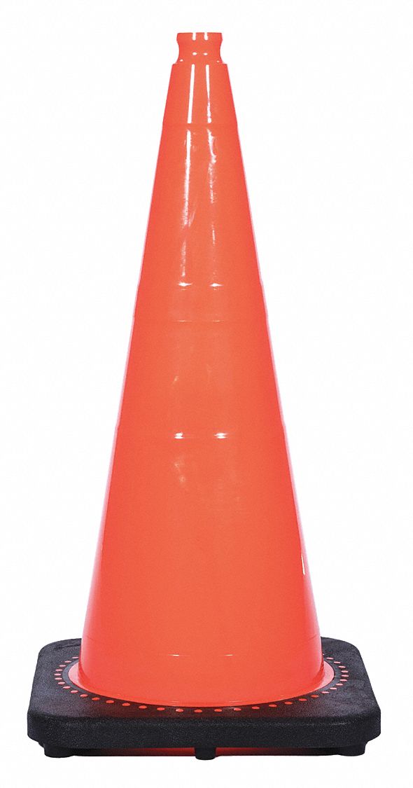 CÔNE DE SIGNALISATION, NON DESTINÉ À LA ROUTE, NON RÉFLÉCHISSANT, BASE NOIRE/ORANGE, 4PO, PVC