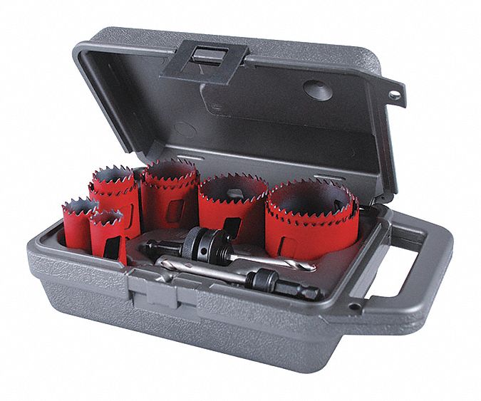 HOLE SAW KIT, 11 PIECES, ¾ IN TO 2½ IN SAW SIZE RANGE, 1⅞ IN MAX CUTTING DP, BI-METAL