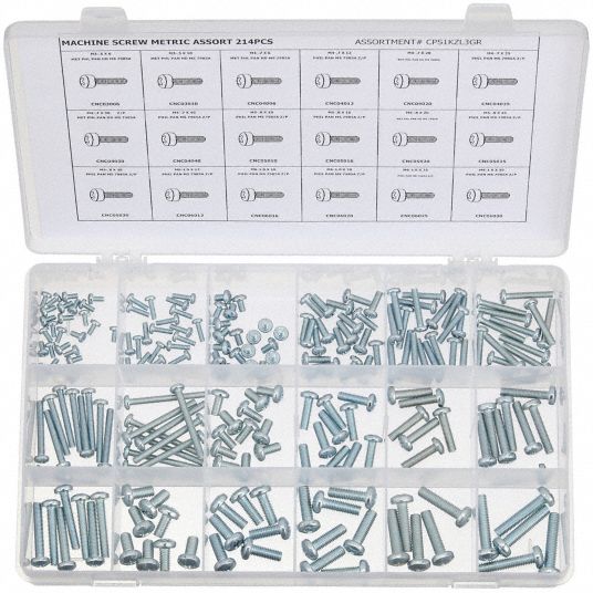 Steel, Zinc Plated, Machine Screw Assortment - 53WR25|CPS1KZL3GR - Grainger