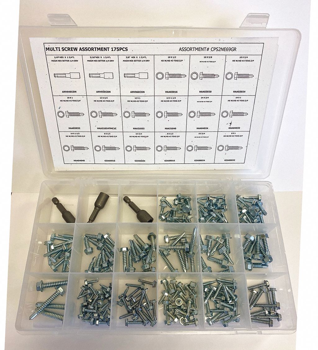 GRAINGER APPROVED SelfDrilling Screws Assortment, std. 53WR37