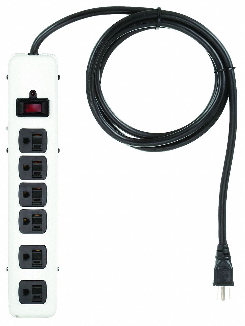 SURGE PROTECTOR OUTLET STRIP, 6 OUTLETS, NEMA 5-15R, NEMA 5-15P, 6 FT CORD, BEIGE