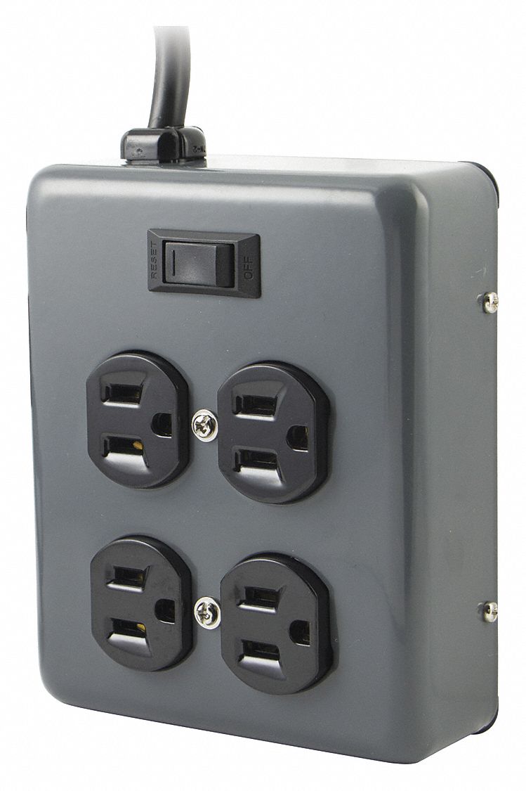POWER FIRST Outlet Strip, Commercial and Industrial, Metal, 4 Total