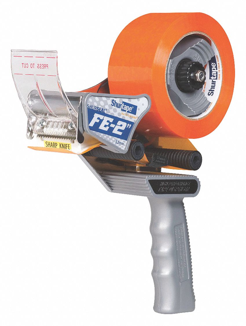 HANDHELD TAPE DISPENSER, HEAVY, FOR 2 IN MAX TAPE W, FOR 3 IN TAPE CORE DIA, PISTOL, PLASTIC/STEEL