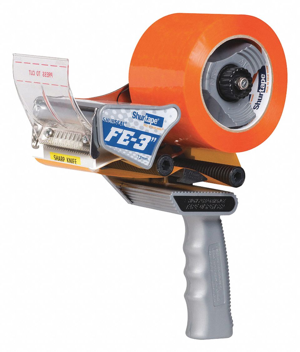 HANDHELD TAPE DISPENSER, HEAVY, FOR 3 IN MAX TAPE W, FOR 3 IN TAPE CORE DIA, PISTOL, PLASTIC/STEEL